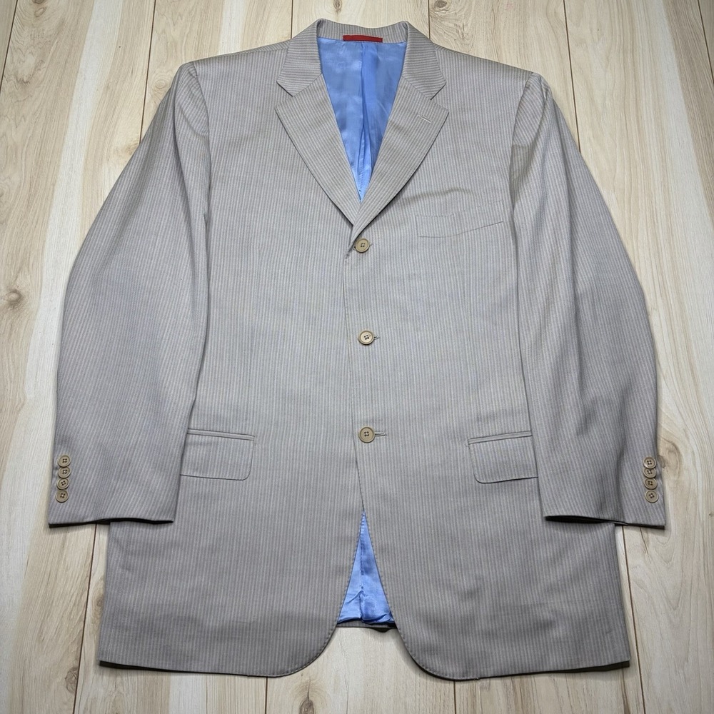 ISAIA NAPOLI "BASE S" Mini-Herringbone Beige Super 100s Wool Sportcoat Mens 46R